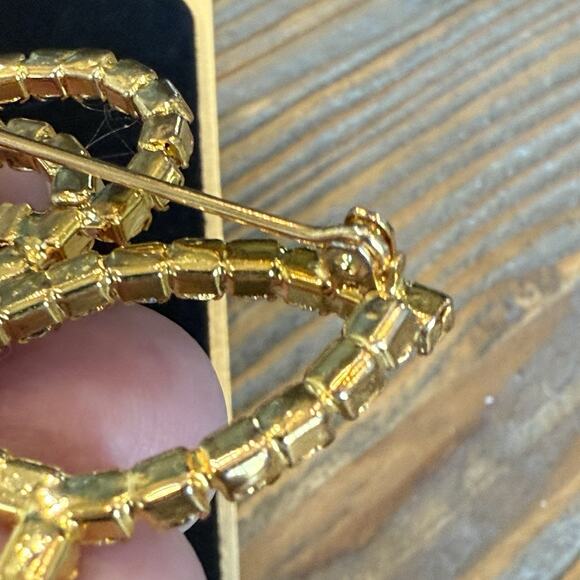 Vintage Angle Shaped Waterfall Dangle Fringe Rhinestones Brooch Pin Gold Toned - Picture 4 of 8